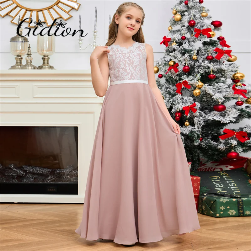 Lace/Chiffon Junior Bridesmaid Dress Wedding Ceremony Ball Evening Gown Birthday Party Pageant Prom Show Banquet For Children