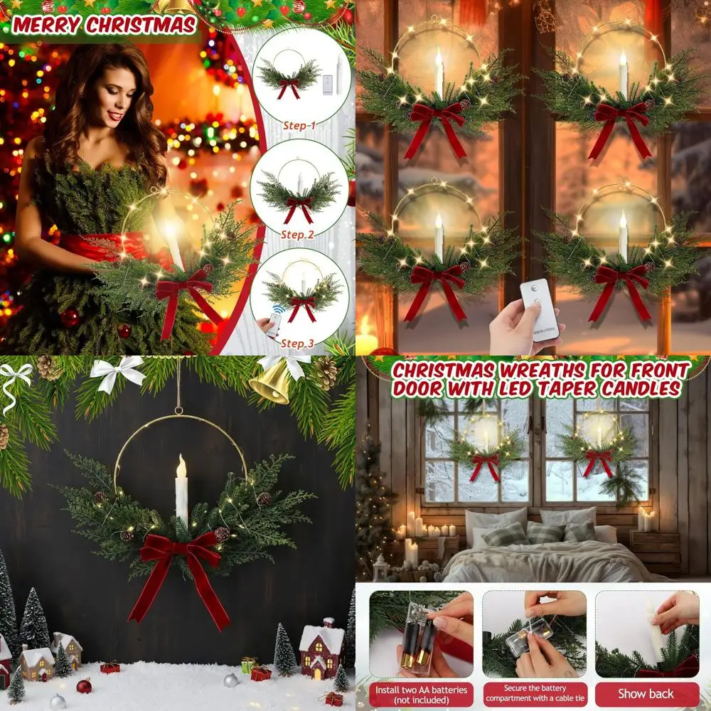 

Светодиодный рождественский венок с дистанционным управлением, 13 венок для окон Адвент, световой шнур, настенная гирлянда для декора вечеринки, бант, красный (не вкл.)