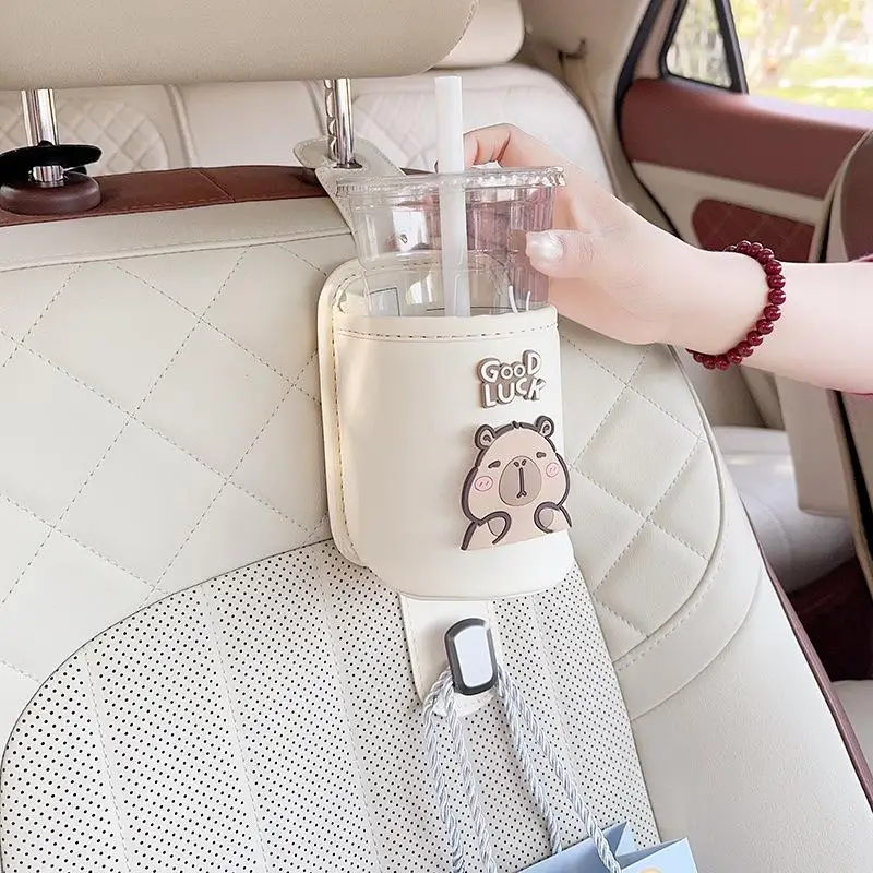 

Car Seat Leather Cup Holder With Hook Auto Drink Rack Storage Bin Auto Back Seat Cup Holder For Car Interior Accessories