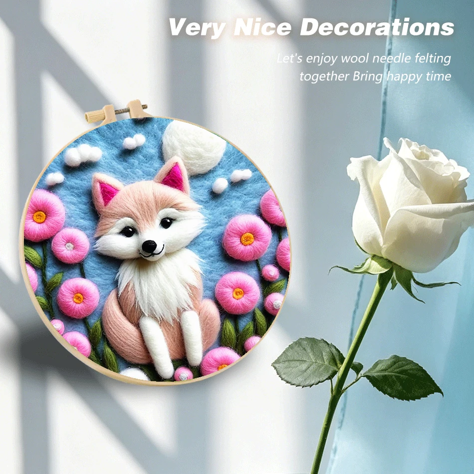 

RUOPOTY Needle Felting Kit Home Wall Art Decor Embroidery Hoop Fox Felt Needle Kit For Beginners Handiwork Art Easy Crafts