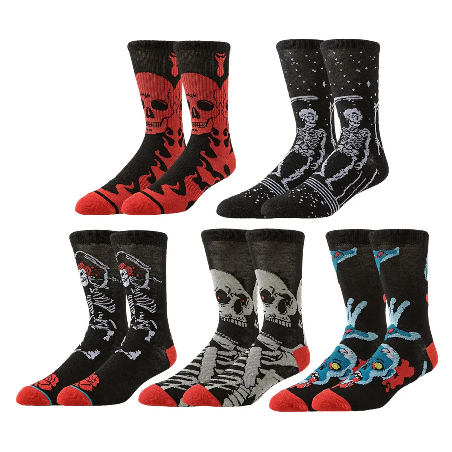 Calcetines de tubo de calavera para hombre y mujer, calcetines felices, moda urbana, diseñador, Hip Hop, divertidos calcetines de vestir novedosos, ropa informal cálida y cómoda para invierno