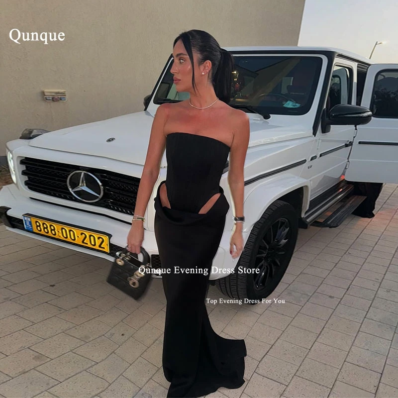 

Qunque Women's Mermaid Evening Dresses for Birthday Party Gowns Sexy Hollow Strapless Court Train Black Prom Dresses Customized