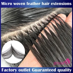 Straight Micro Feather New Hair Extensions  Real Human Hair Hand Knitting   16