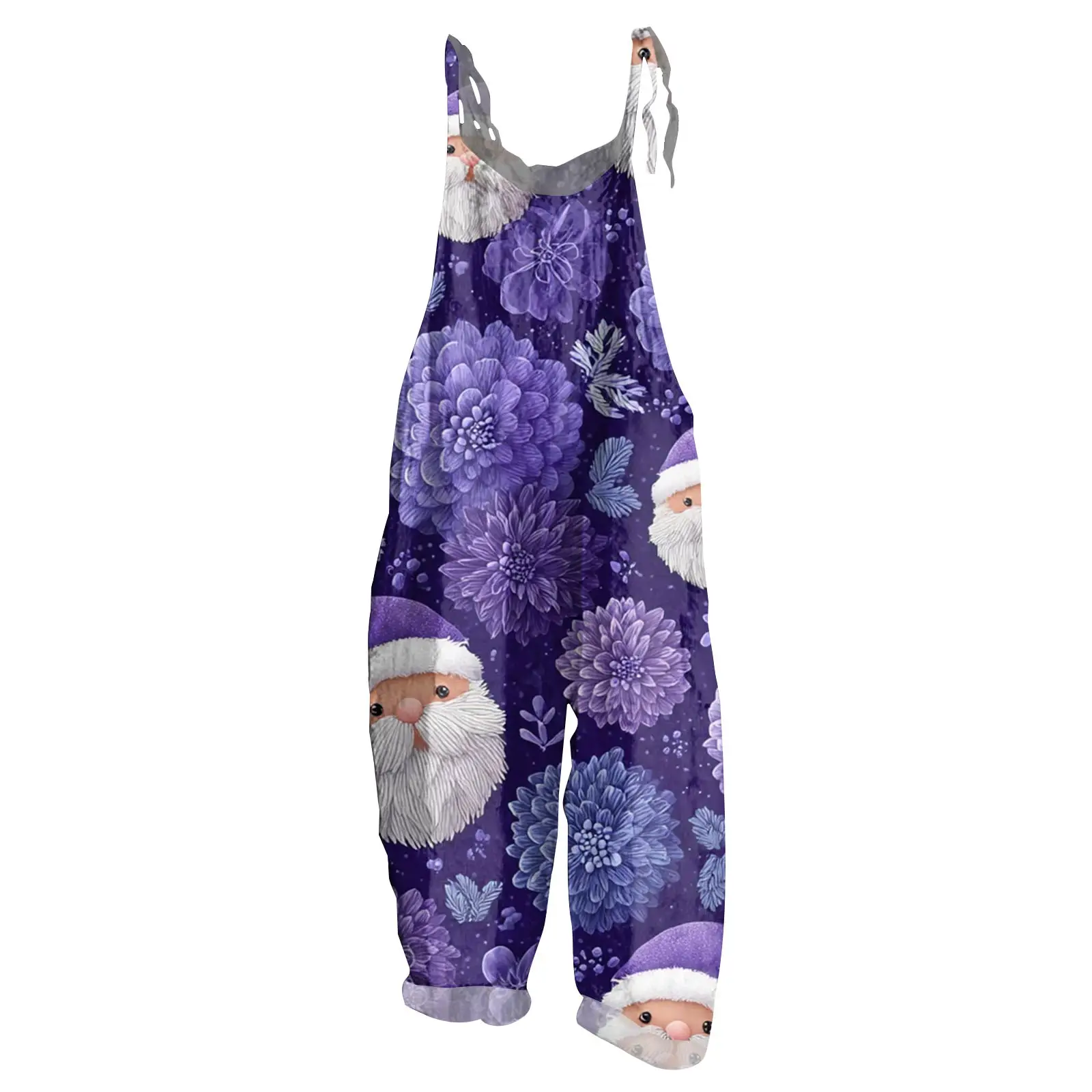 Adorabile tuta con stampa di Babbo Natale tinta unita pantaloni lunghi a gamba larga pantaloni larghi con bretelle vintage abbigliamento per atmosfera natalizia