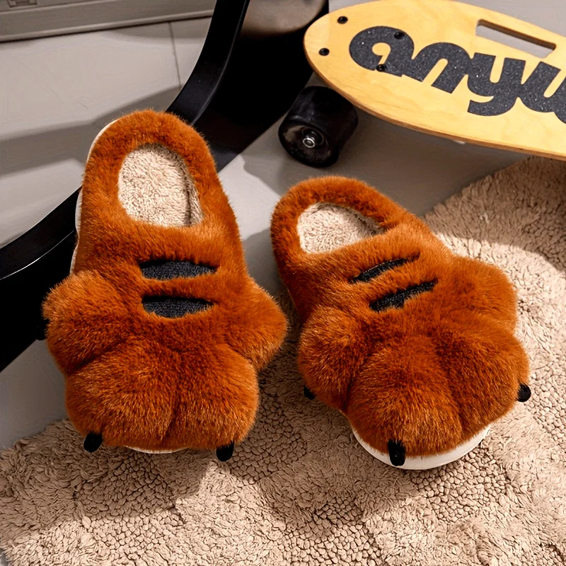 

Winter Fuzzy Tiger Paw Slippers Men Women Cozy Plush Lined House Shoes Non Slip Indoor Outdoor Soft Furry Warm Home Footwear