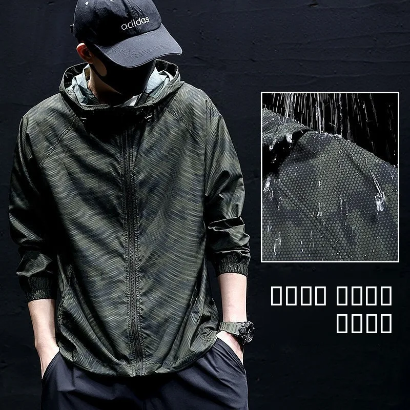 

Мужская ультратонкая дышащая летняя куртка с защитой от УФ-излучения, с капюшоном, из полиэстера, с длинными рукавами, на молнии, повседневная