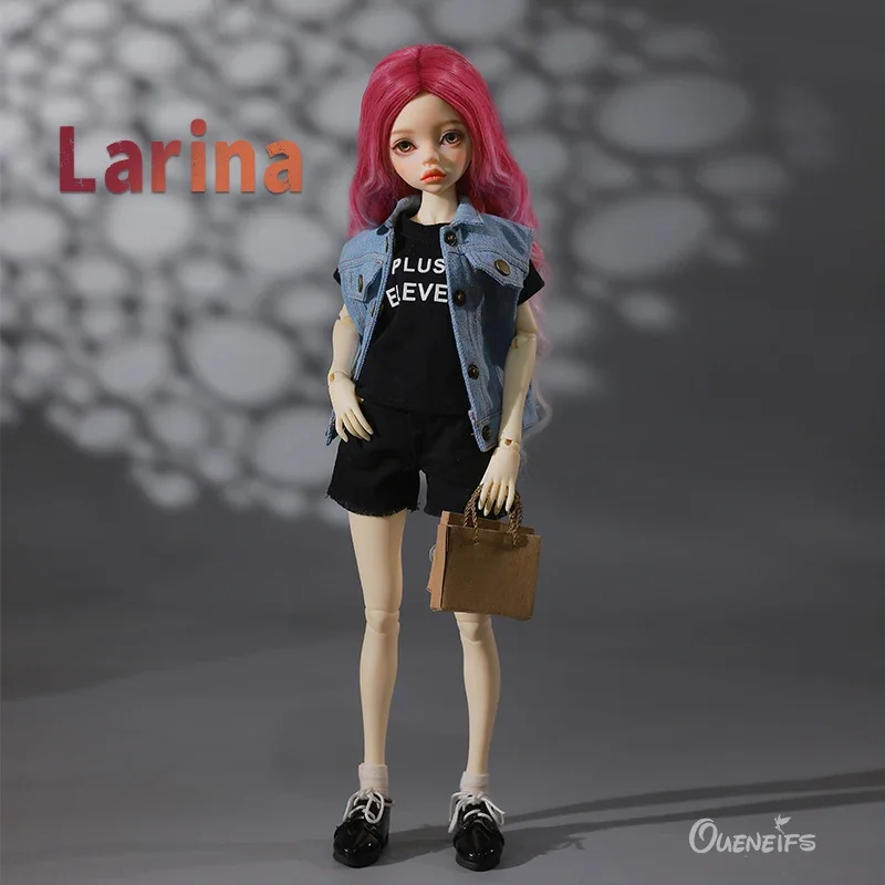 Bjd-Muñeca Larina de resina para niñas, conjunto completo de cuerpo DZ12, vestido negro y pantalones cortos de mezclilla, el mejor regalo, 1/4