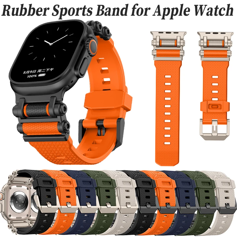 

Резиновый спортивный ремешок для Apple Watch Ultra3 49 мм, Series 11, 10, 9, 8, 7, SE, 6, 5, ремешок для IWatch Ultra 46, 45 мм, 44 мм, роскошный браслет из ТПУ