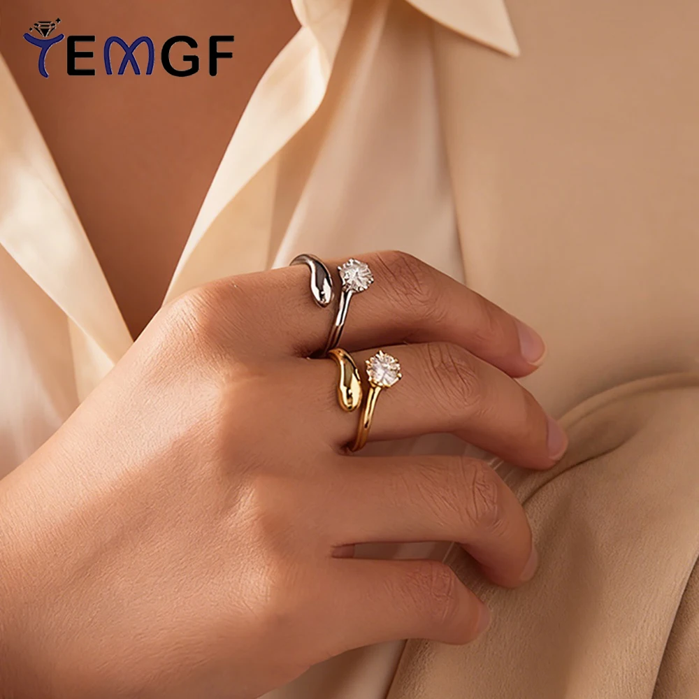 

TEMGF 1CT Moissanite Ring for Women Men S925 Sterling Silver Simple Open Ring Couple Love Date Jewelry Gifts With Certification