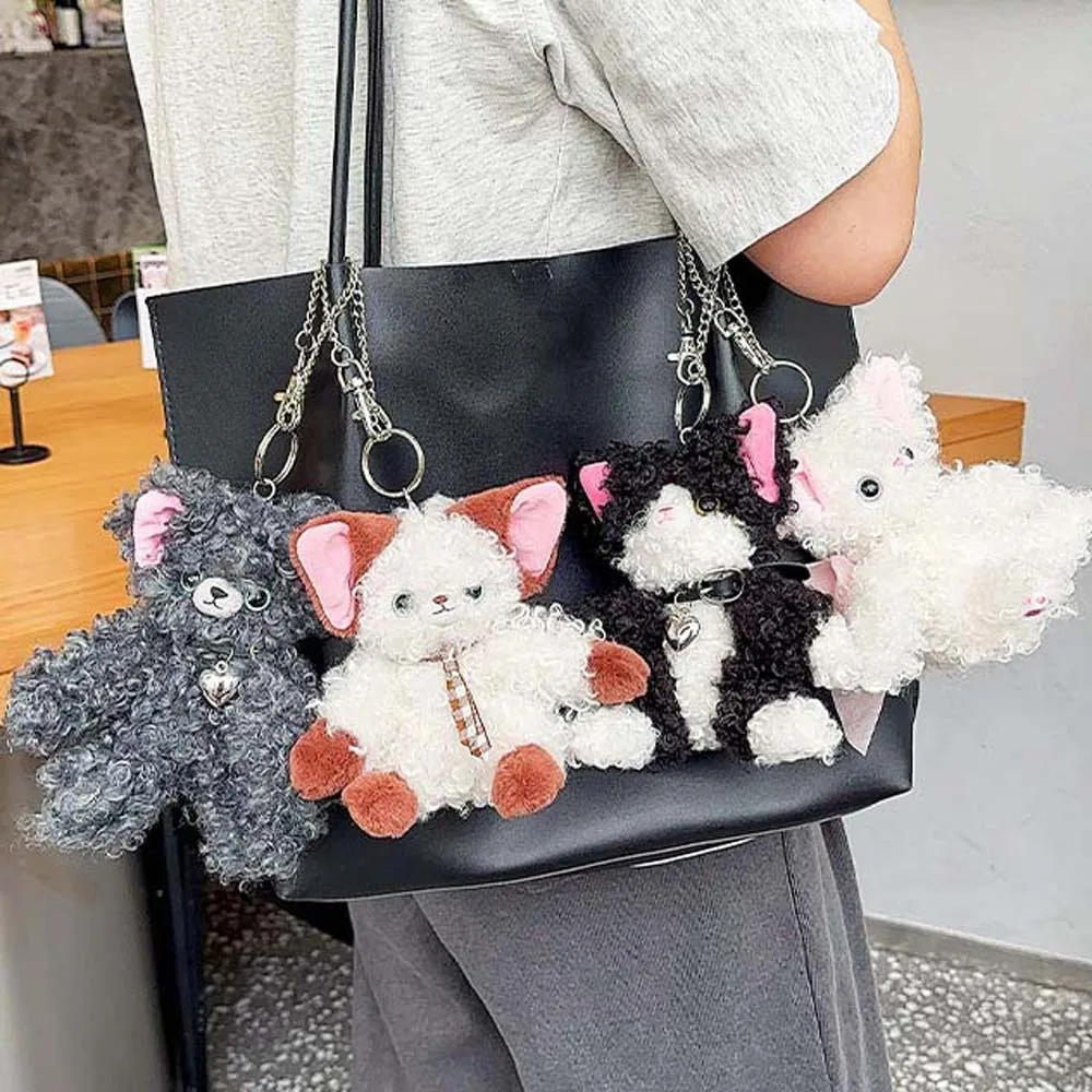 Creative Devon Rex Cat Plush Keychain Bag Hanging Curly Hair Cartoon Cat Plush Doll Decor Fluffy Animal Plush Car Keyring Women