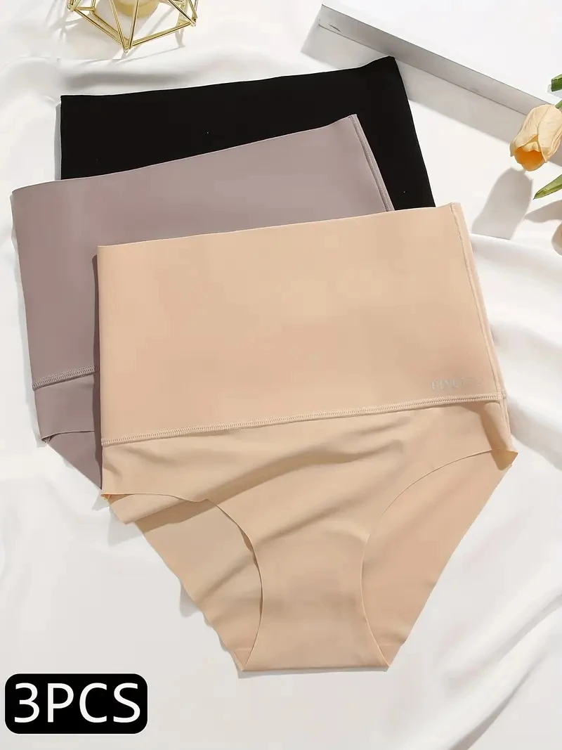3PCS Frauen Hohe Taille Gestaltung Höschen Einfarbig Abnehmen Bauch Unterwäsche Weibliche Kolben-heber Atmungsaktive Intime Kurze FINETOO
