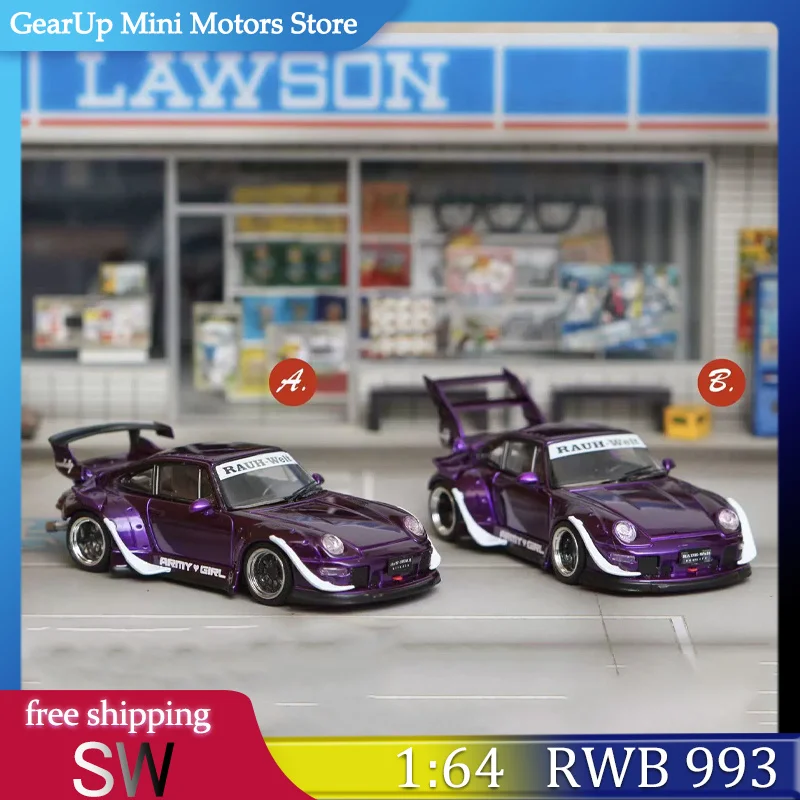 

В наличии SW 1:64 Porsche RWB 993 - Электрический фиолетовый с низким крылом, двойной стиль крыльев, сплав, широкий корпус, литые под давлением модифицированные модели автомобилей, игрушка