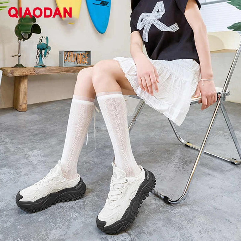 

QIAODAN Walking Shoes Womens Autumn Thick Sole Casual Shoes Height Increased Breathable Mesh Comfortable Sneakers QXL042253423R