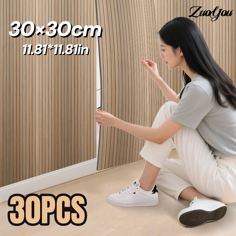 

3D Groove Self-adhesive Wallpapers Home Decor Faux Wood Grain Peel and Stick Wall Panel for Living Room Wall Cladding Renovation