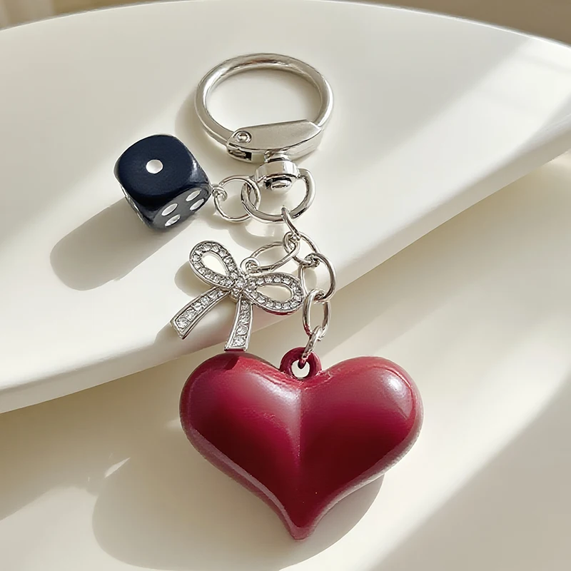 Sweet And Cool Acrylic Red Heart-Shaped Bow Keychain, Versatile Phone Sieve Pendant, Fashionable Backpack Hanging Accessories