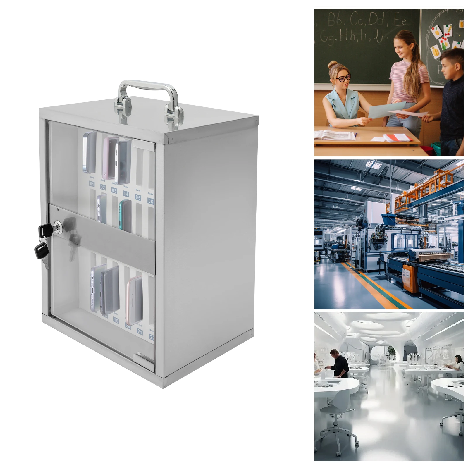 24-Slot Cell Phone Storage Cabinet Portable Phone Storage Cabinet Stainless Steel Storage Box with Round Door Handle