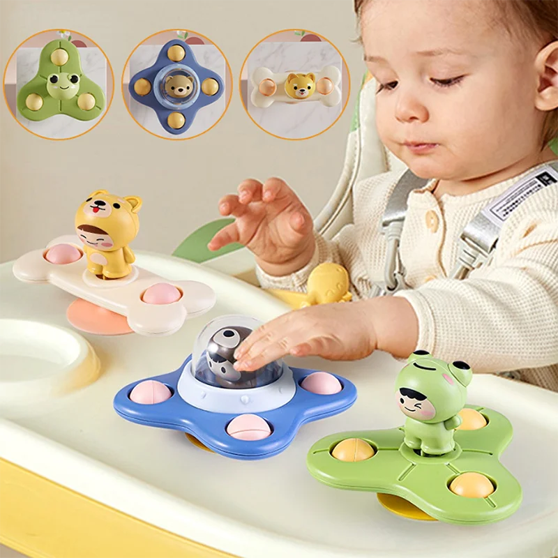 Baby dining table suction cup rotating and happy baby puzzle early education can chew gyro cartoon dining chair toy
