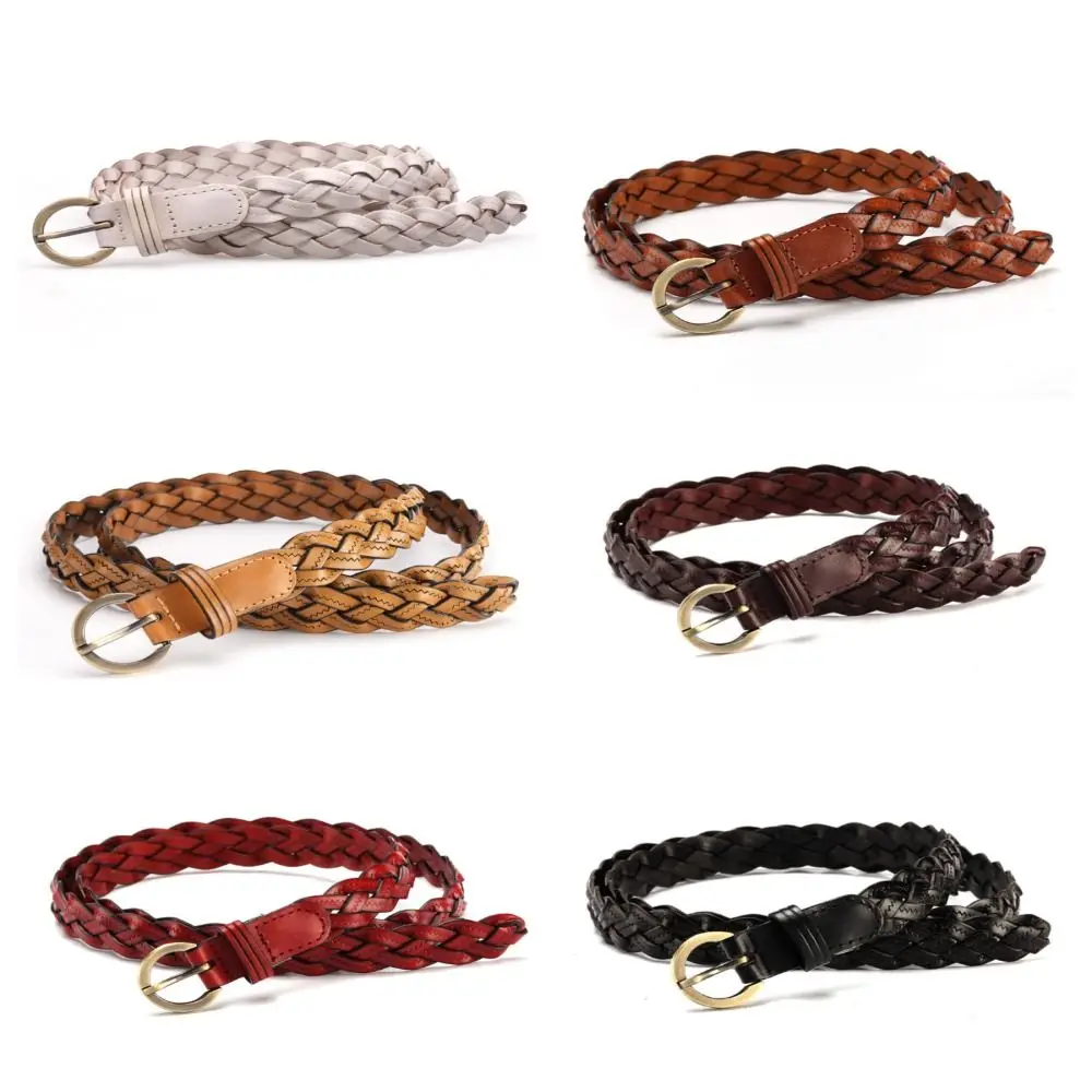 Simple Solid Color Braided Waist Belt Hand Woven Adjustable Weave Waistband Waist Strap Buckle Belt Women