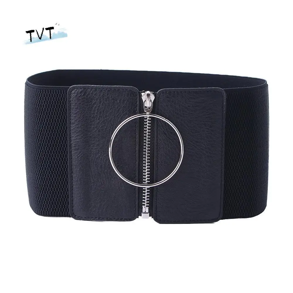 

Waist Dress Slimming Body Skirt Decorations Metal Circle Ring Female Waistband Wide Waist Belt Zipper Elastic Belt Cummerbunds