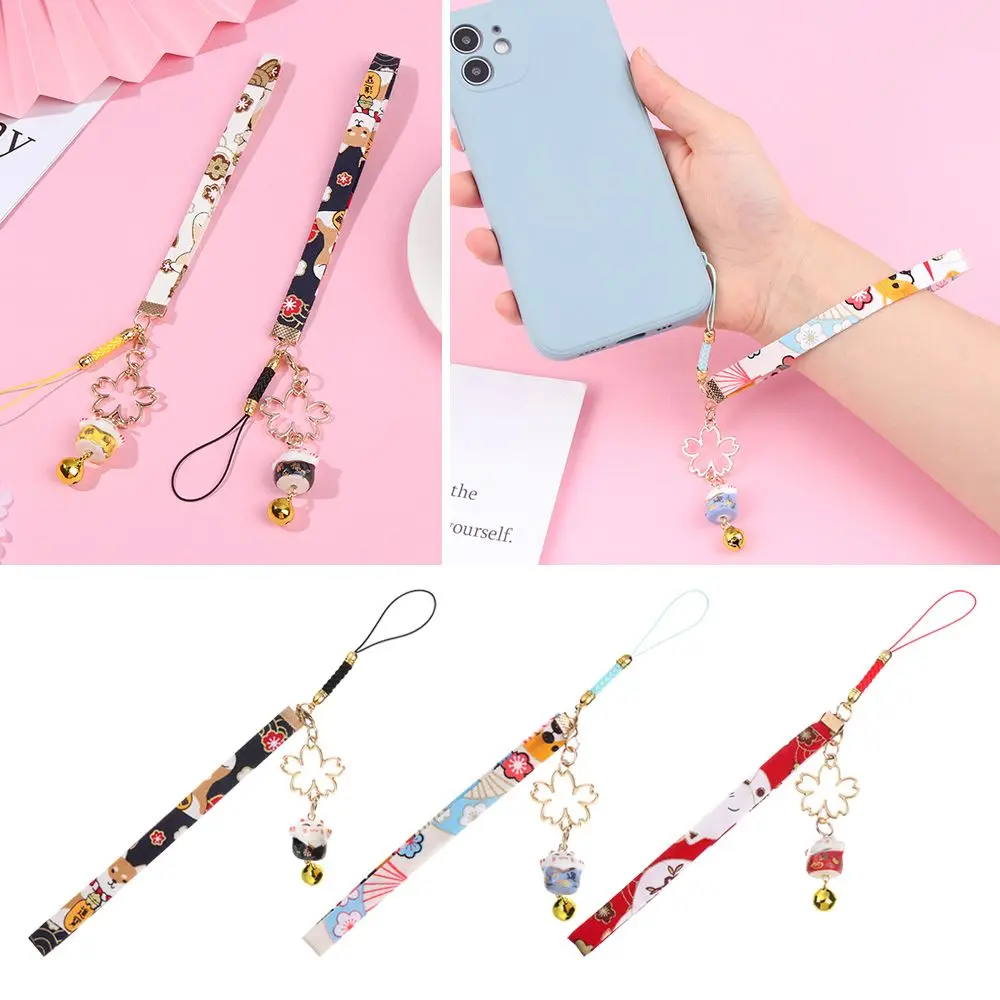 Hanger Telefoonriem Lanyard Bells Sleutelhanger Polstouw Lucky Cat Bell Sakura Telefoonkoord Anti-verloren Lanyard Telefoonriem Lanyard