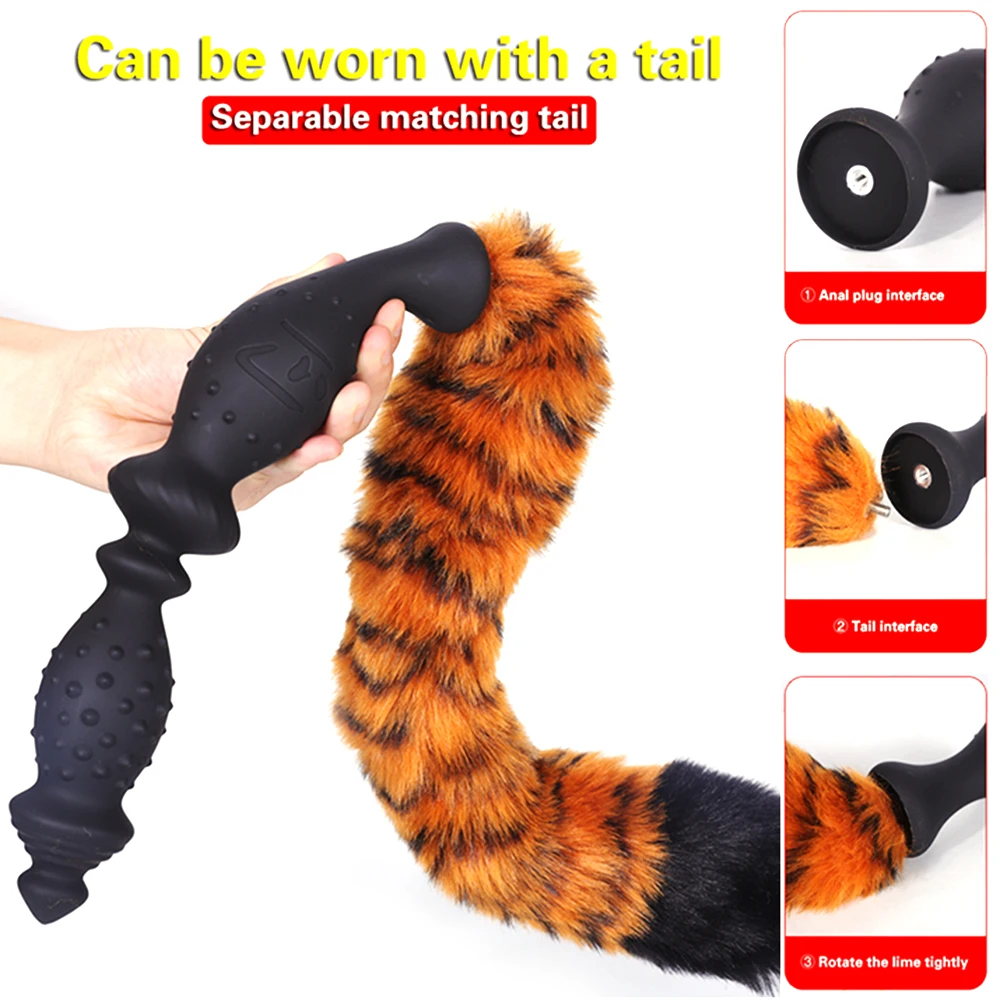 Tiger Tail Anal Plug Long Butt Plug Soft Liquid Silicone Huge Anal Plug Cosplay Sex Toys For Couple Adult Games Tail Butplug