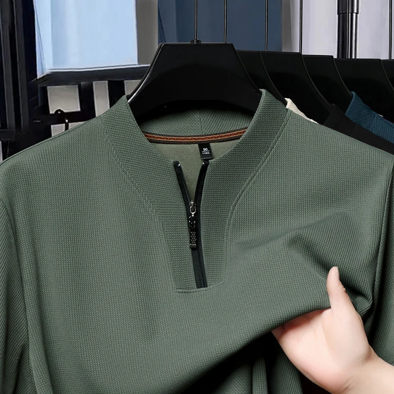 

Мужская футболка из ледяного шелка с короткими рукавами на молнии, мужские лацканы, новая летняя коллекция 2025, дышащая рубашка-поло