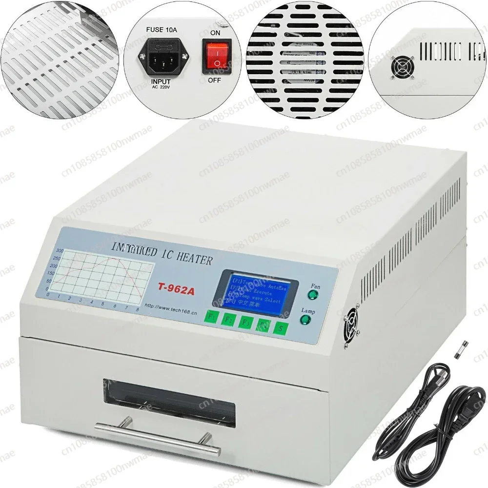 T‑962A Infrared Reflow Oven 300×320mm Windowed Drawer Solder Heater Lead‑Free IC Soldering Station