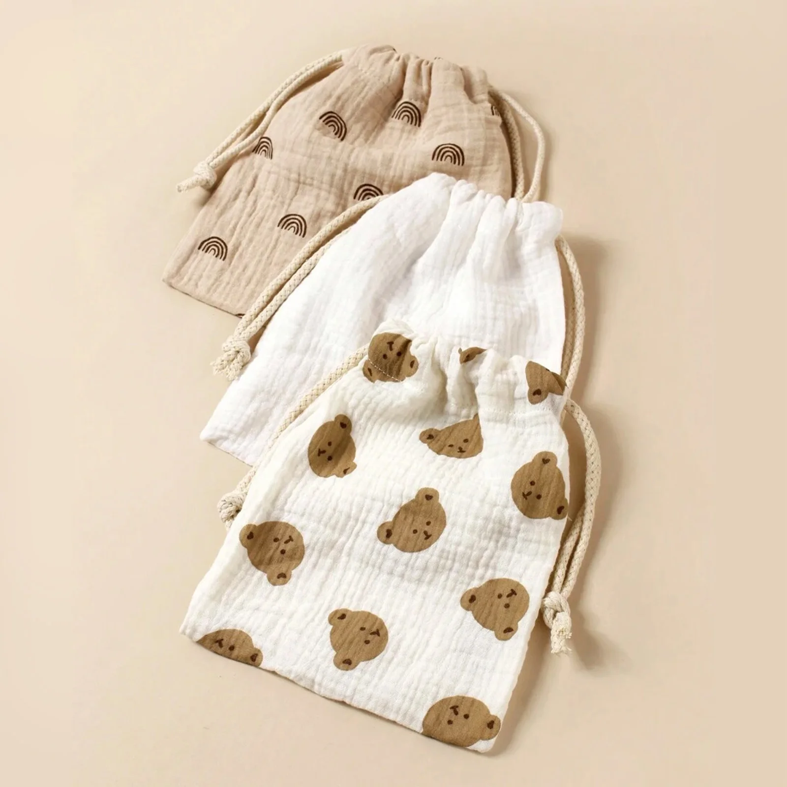 Mommy Bag For Outdoor Stroller Hanging Storage Bag Bear Print Drawstring Cute Candy Gift Bag For Baby Dustproof  Bag For Room