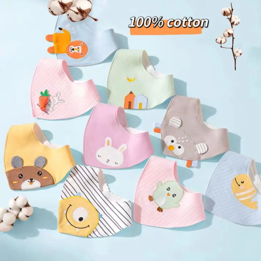 3Pcs Sets For Newborns Baby Things Cotton Cartoon Baby Bibs & Burp Cloths Feeding Triangle Scarf Baby Items Bebe Accessories