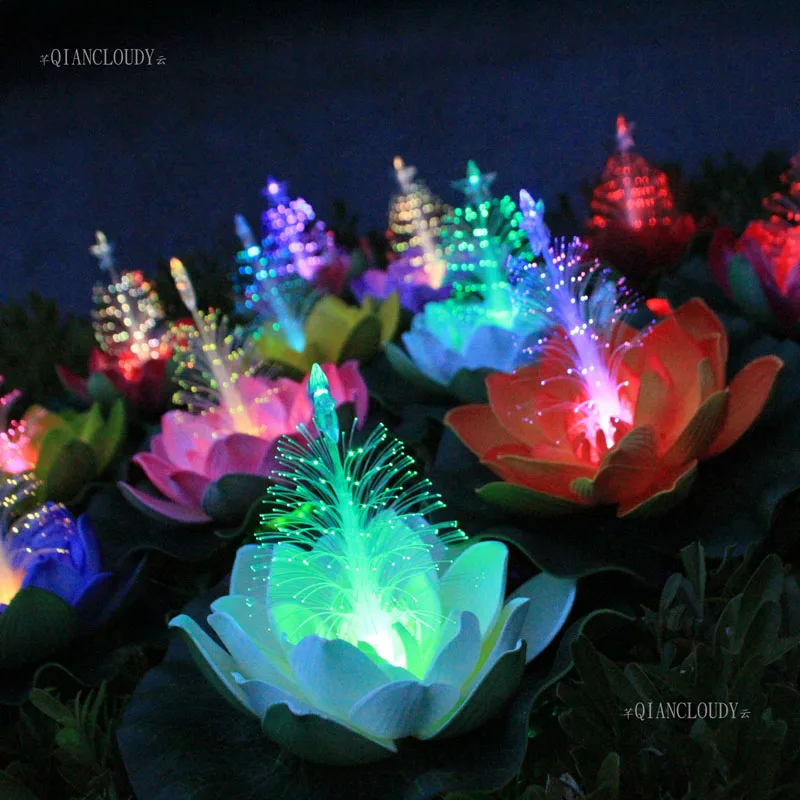 Qiancloudy Christmas Tree Artificial Mutil Lotus Lily Flowers Waterproof Led Optic Fiber Floating Night 1pcs 5pcs 12pcs D50 New
