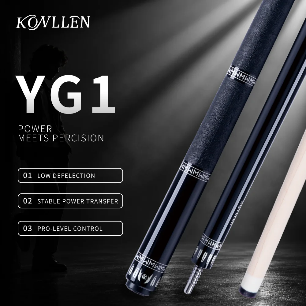 Billiard Pool Cue Maple Shaft with Carbon Tube Low Deflection 12mm Tip 3/8x8 Joint KL-YG1 8/9 Ball KONLLEN