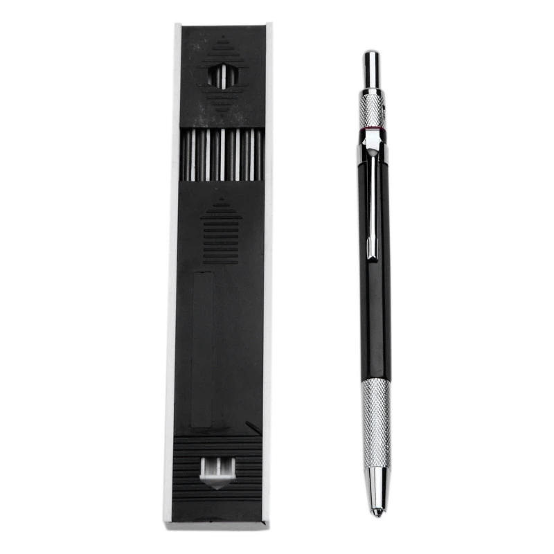 2.0mm Mechanical Pencil Lead Pencil for Draft Drawing Carpenter Crafting Art Sketching with 12 Pcs Refill - Black