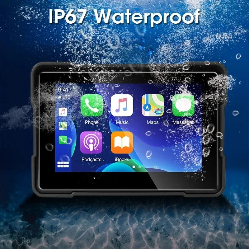 Srnubi 5" Portable Motorcycle DVR Wireless Apple Carplay Android Auto Display Screen IPX7 Waterproof Dual Bluetooth GPS Monitor