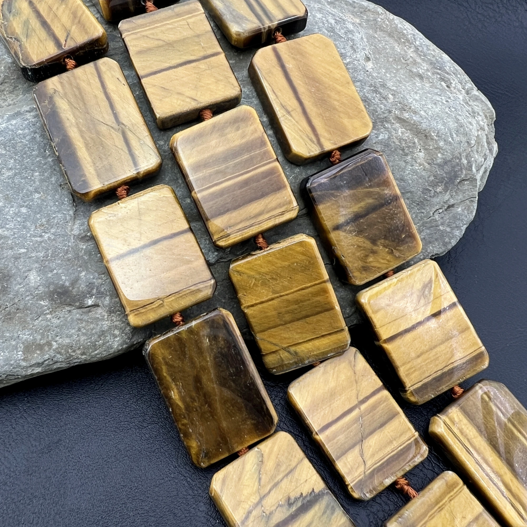 23x30MM 12PCS Large Rectangle Shape Natural Tiger Eye Stone Slice Focus Pendant Beads For DIY Jewelry Making MY240420