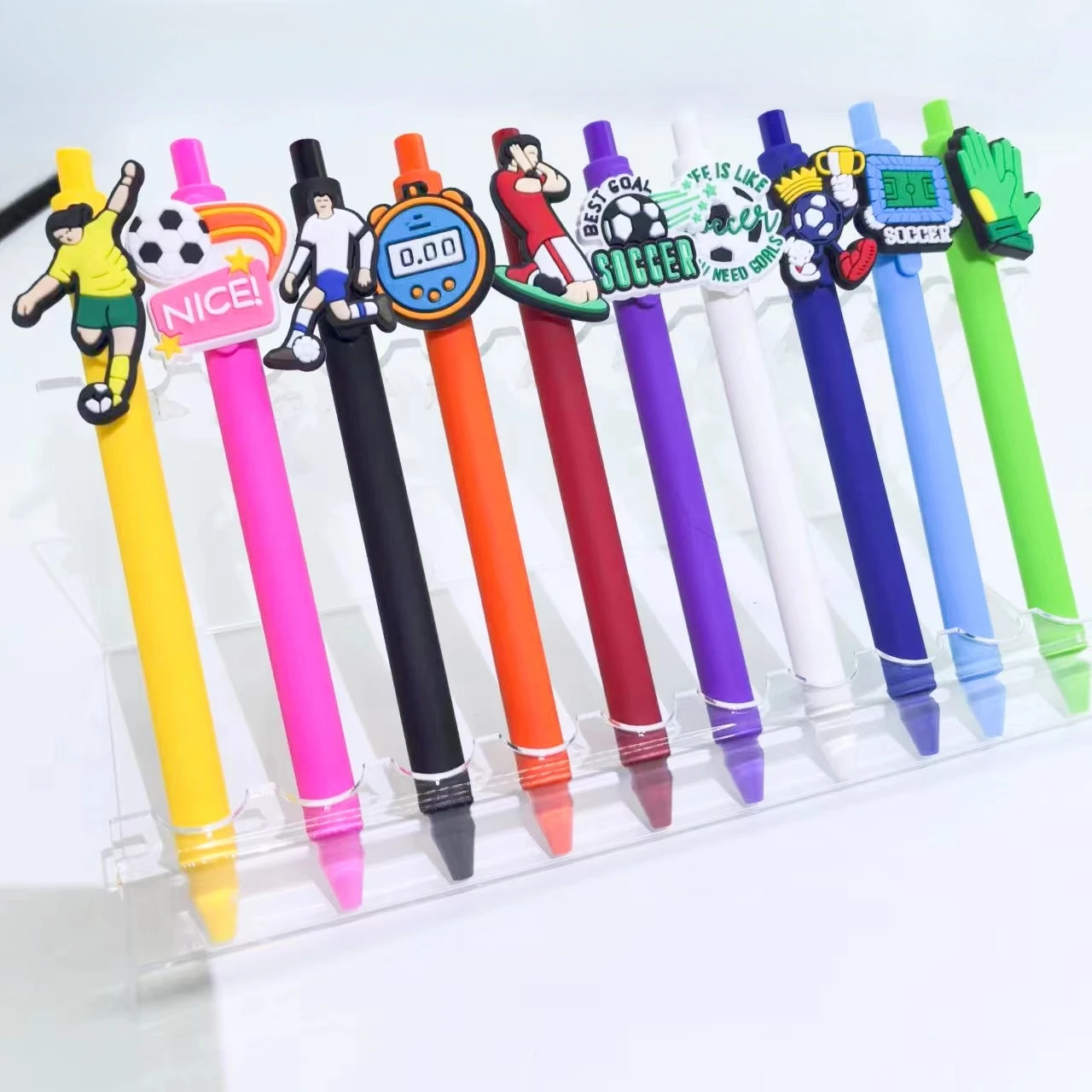 10PCS football soft patch neutral pen, sports series patch pen, creative stationery gift ballpoint pen, random style