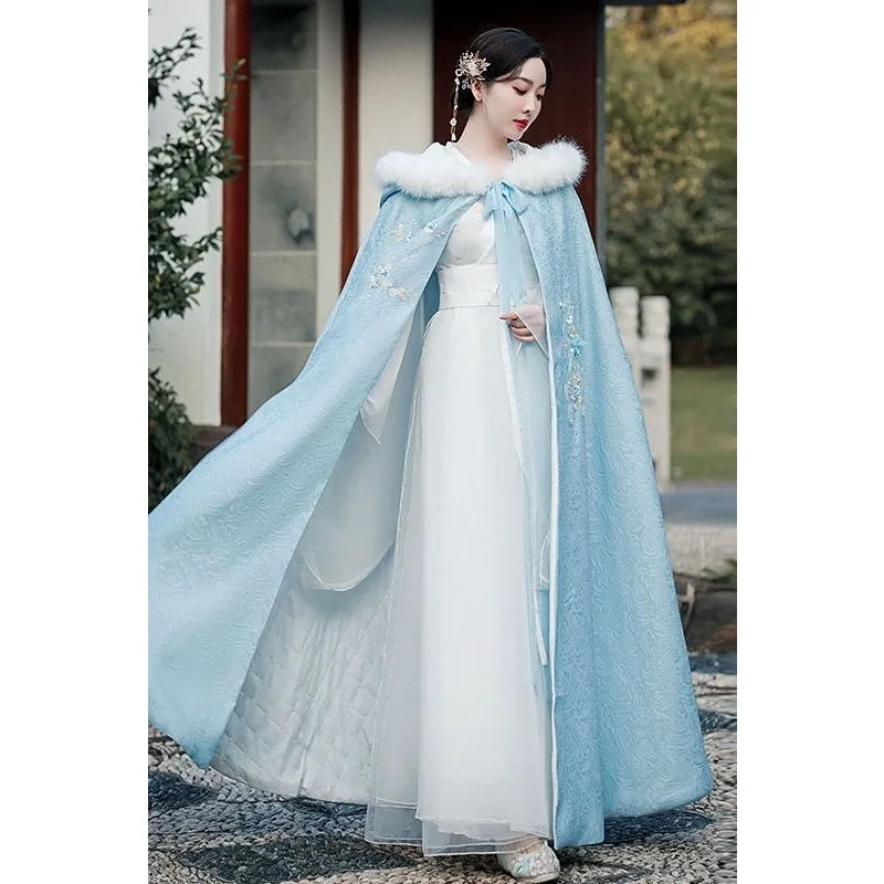 

Оригинальный древний костюм ханьфу, утолщенная и теплая зимняя длинная накидка в древнем стиле с флисовой шалью, универсальное китайское пальто