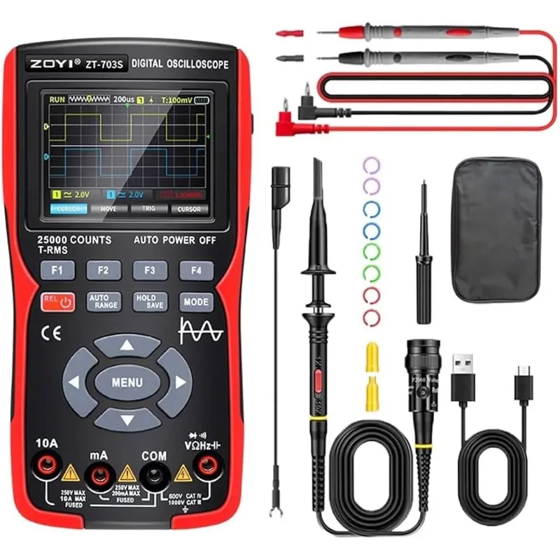 ZT-703S 3 in 1 Oscilloscope Multimeter with 3.5 Inch IPS Display,25000 Counts, Dual Channel 50MHZ Bandwidth