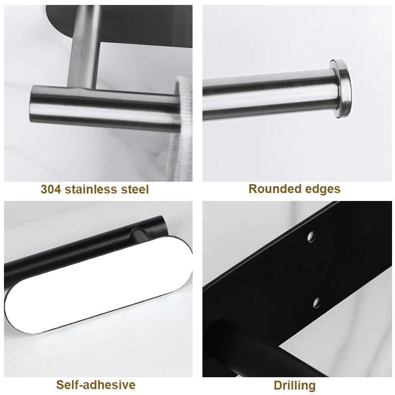 Stainless Steel Paper Towel Holder Under Cabinet Adhesive Toilet Roll Paper Holder Lengthen Tissue Hanger For Kitchen Bathroom