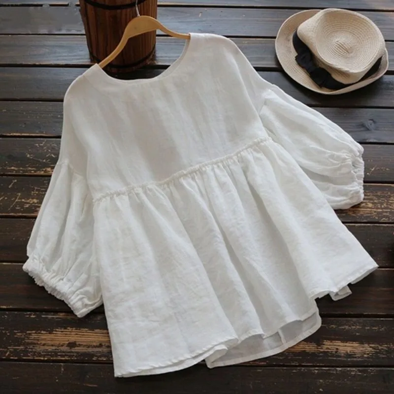 Loose Fit Pull on Top Regular Length Commute Style with No Stretch Lantern Sleeves Elegant Commute Summer T Shirts for Women