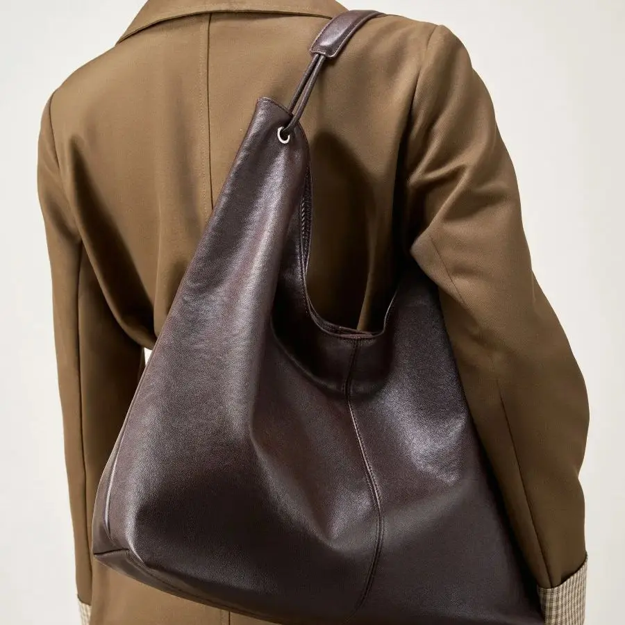 Large-Capacity Textured Underarm Tote Bag Vegetable-Tanned Cowhide Shoulder Bag Soft Commuter Handbag Women