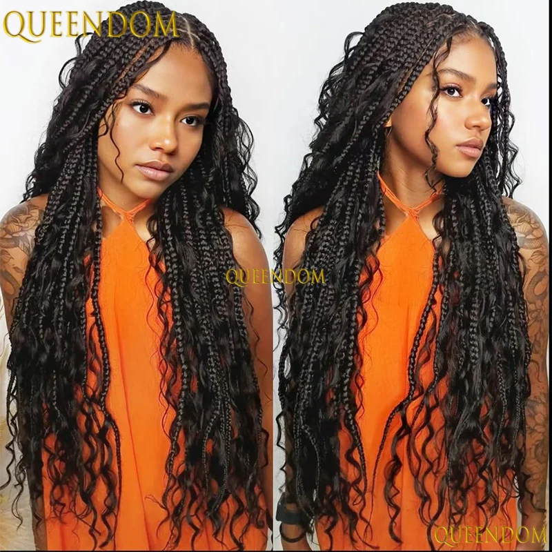 

36" Bohemia Braided Wigs for Women 360 Synthetic Lace Front Wigs Boho Box Braiding Hair Wigs