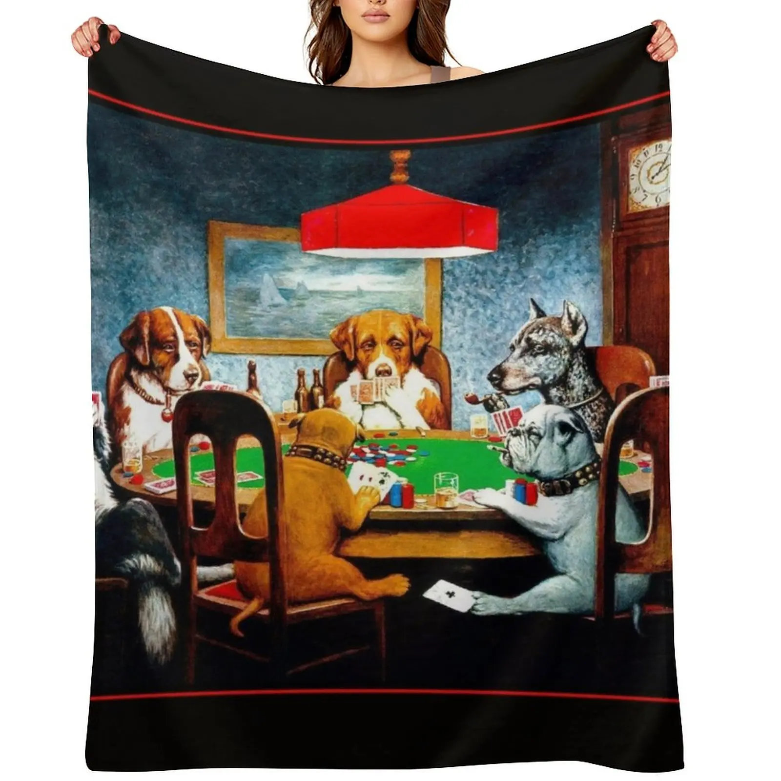 

DOGS PLAYING POKER : Vintage C M Coolidge Print Throw Blanket Vintage Luxury Brand sofa bed Summer Beddings Blankets