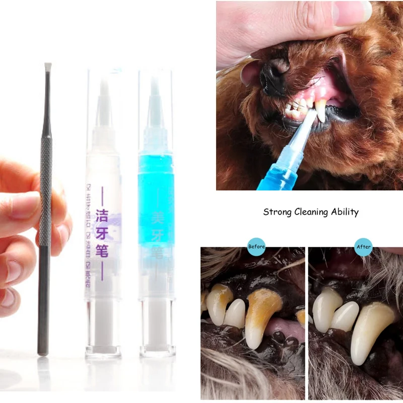 

Pets Teeth Cleaning Tools Dogs Tooth Tartar Stains Bad Breath Remover Dental calculus Scraper Plastic Cleaning Pen Tools Set