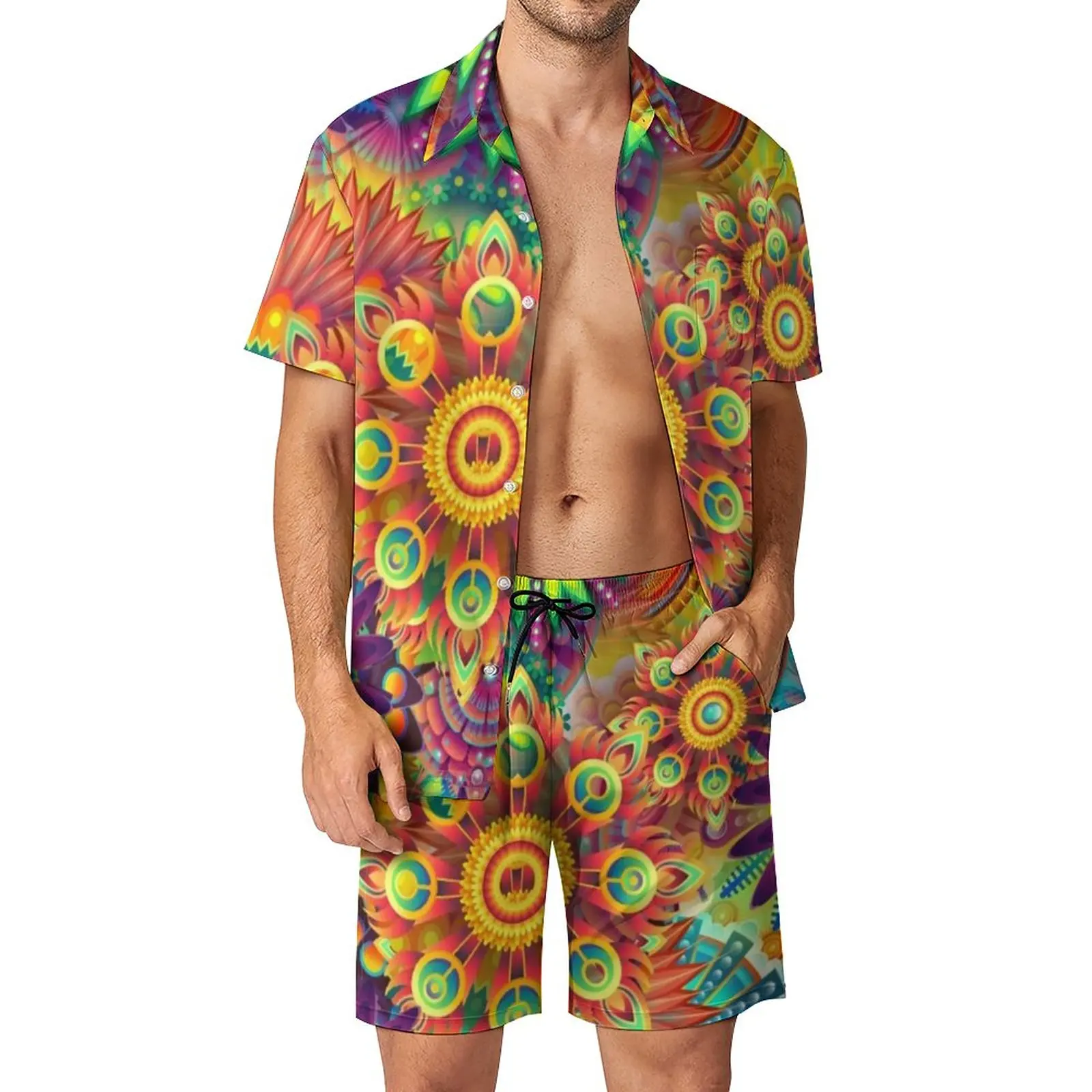 Flower Power Peace Men Sets Retro Hippy 70s Casual Shirt Set Trendy Beach Shorts Summer Graphic Suit 2 Piece Clothing Oversize