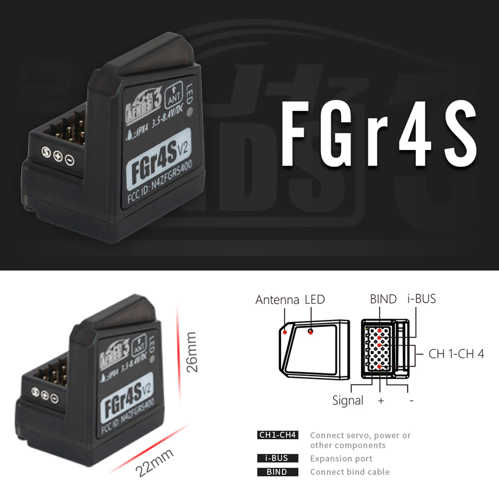 Flysky FGR4S V2 Receiver AFHDS 3 Built-in Single-Antenna Bidirectional PWM /PPM / IBUS Output Receiver
