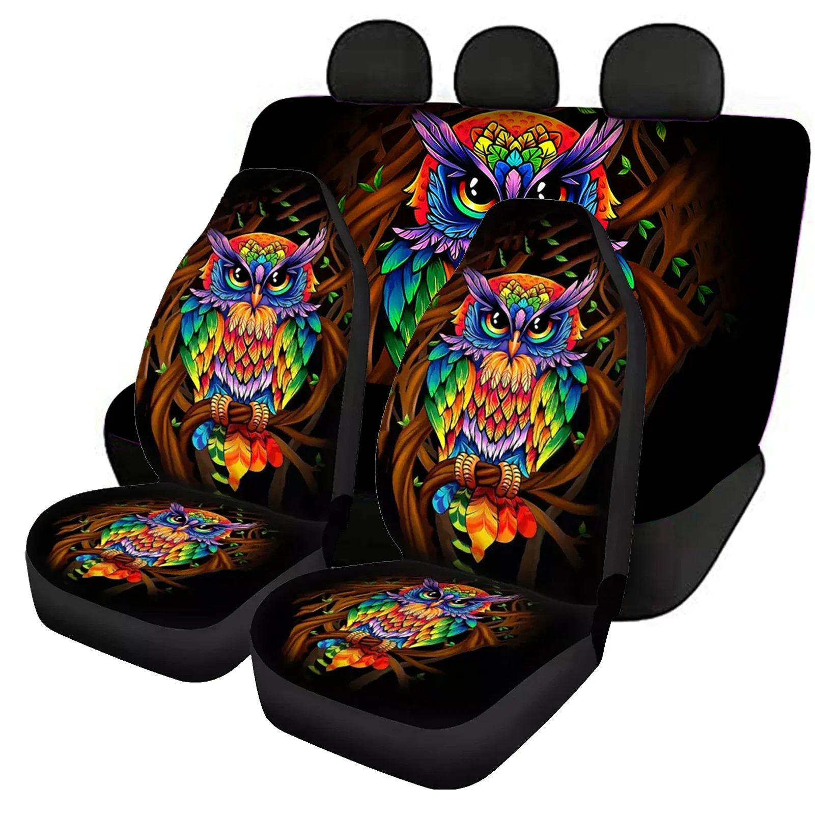 Gradient color Tribal owl Print Car Accessories Stainless Steel Hook Comfort Material Auto Front Back Seat Cover Set New Fashion