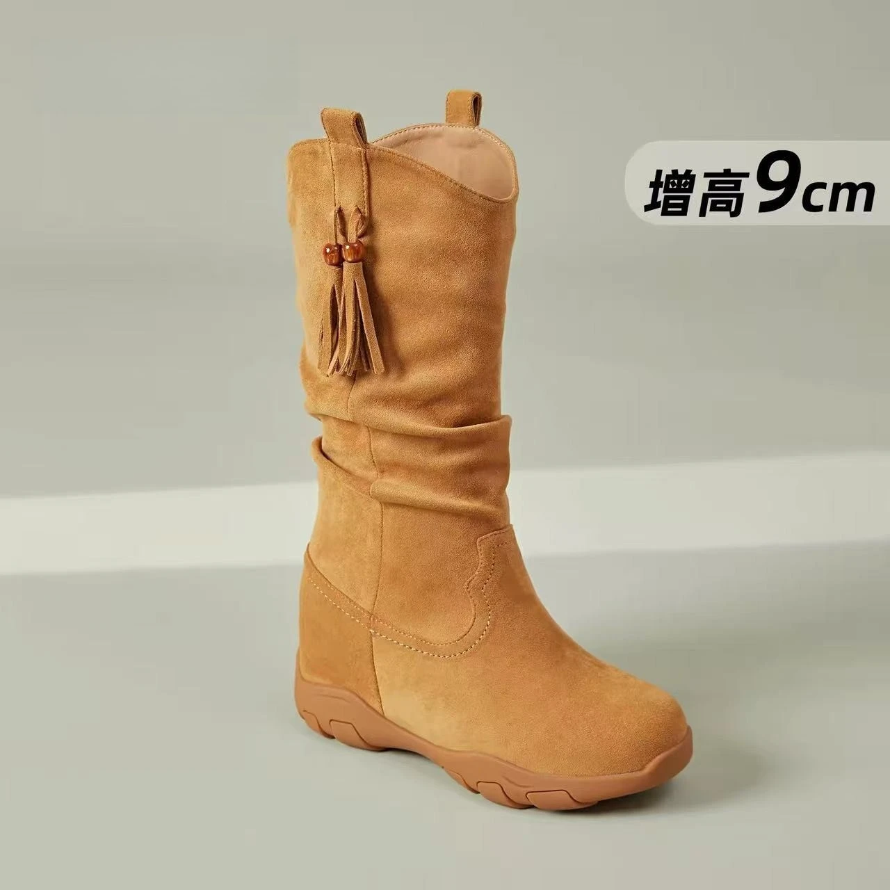 Women's Knee-High Internal Wedge Boots 2026 Autumn New Retro Slouch Boots with Thick Soles That Flatter