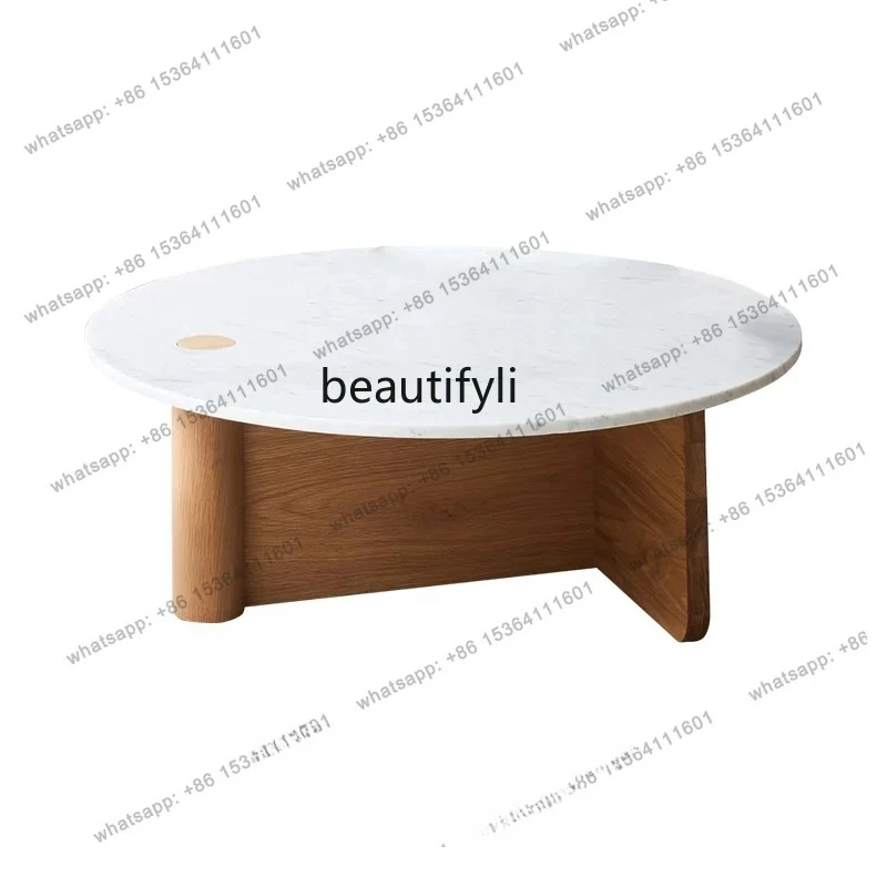

Nordic Creative Solid Wood Coffee Table Modern Minimalist Living Room Home Marble round Tea Table