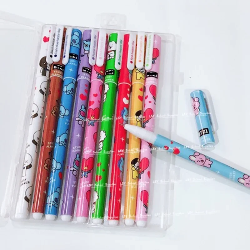 Lápis de Gel de Tinta Colorida Kawaii, Caneta Novidade dos Desenhos Animados para Menino e Menina, Artigos de Papelaria Escolar, Presente Infantil, 10Pcs por Pacote