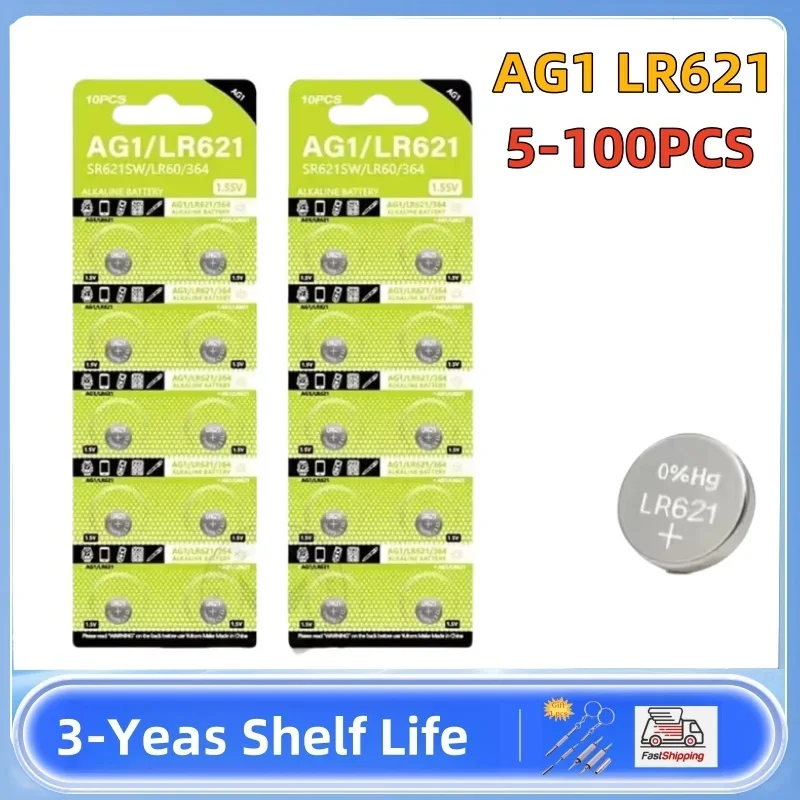 AG1 LR621 364 V364 164 531 SR621 SR621SW SR60 CX60 1.55V Alkaline Battery For Watch Car Key Remote Toy Button Coin Cell